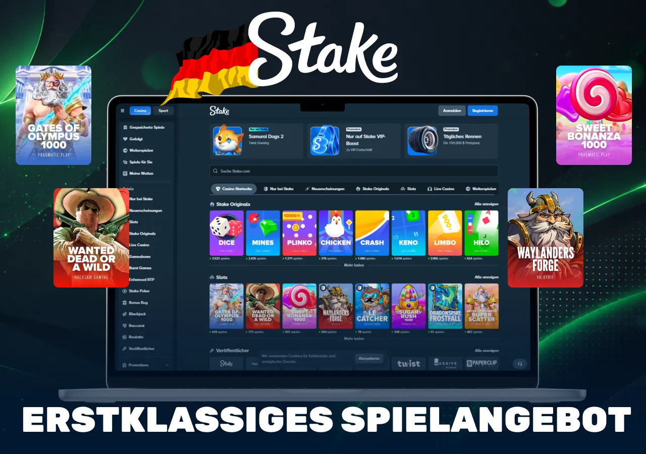 Erstklassiges Spielangebot bei Casino mit Slots, Live Casino und Stake Originals.