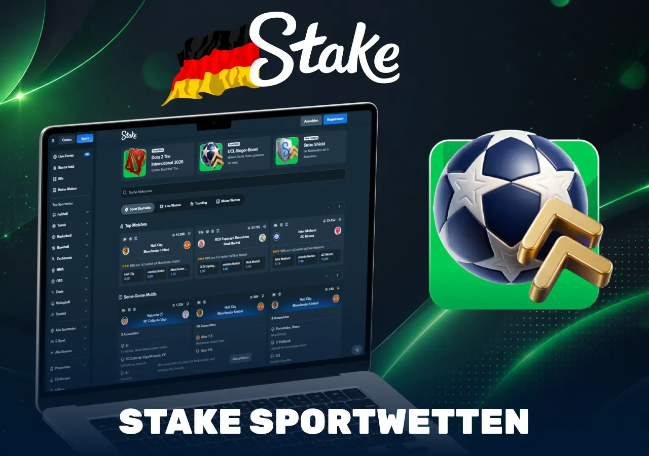 Stake Sportwetten mit großer Auswahl an Sportarten, Wettmärkten und aktuellen Quoten.
